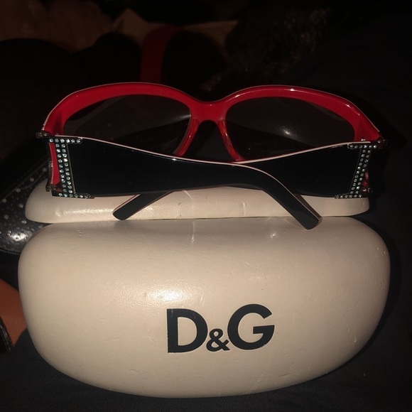Dolce & Gabbana  black & red sheild sunglasses with crystal detail and case - Picture 2 of 11
